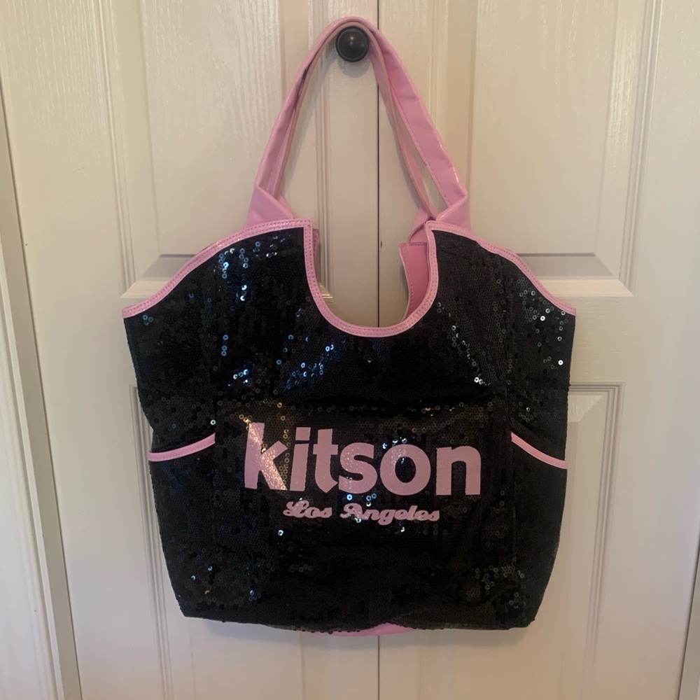 Kitson Black and Pink Sequin Tote Bag